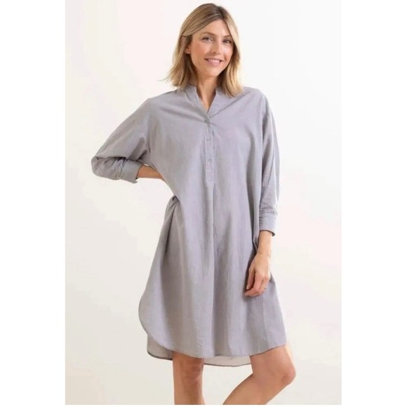 NWT Mer Sea Essential Shirt Dress Womens L/XL Gray Cotton Blend Collared Pockets - Picture 1 of 10